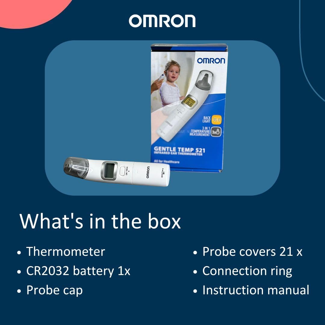 OMRON Gentle Temp 521 Digital Ear Thermometer, 3-in-1 measurement, Fast Accurate Results 1 Second Celsius Fahrenheit, No-Touch Infrared Thermo-meters for Baby Kids Adults, 25 Reading Memory Backlight
